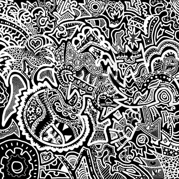 Black-and-white abstract maze-like line pattern