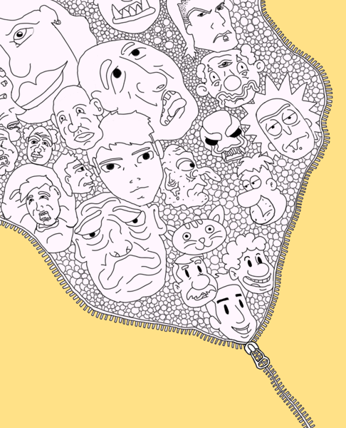 Minimal line drawing of a leaf on a yellow ground